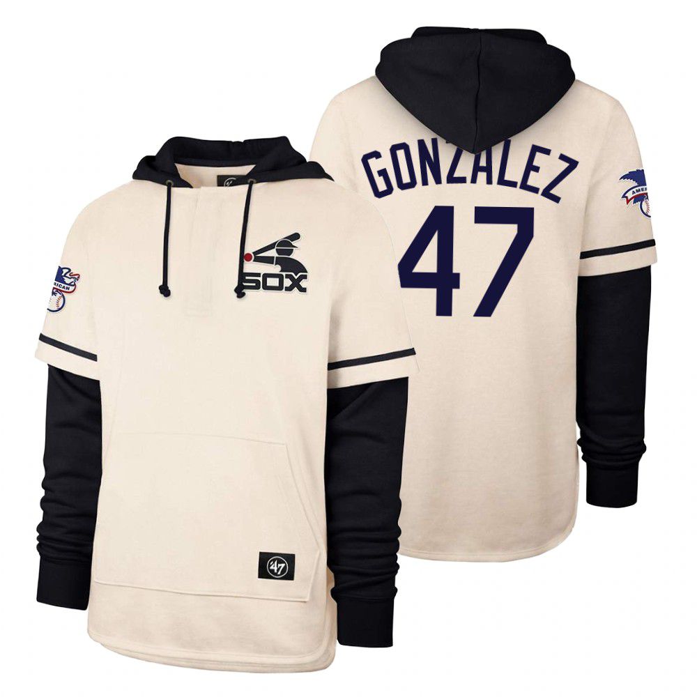 Men Chicago White Sox #47 Gonzalez Cream 2021 Pullover Hoodie MLB Jersey